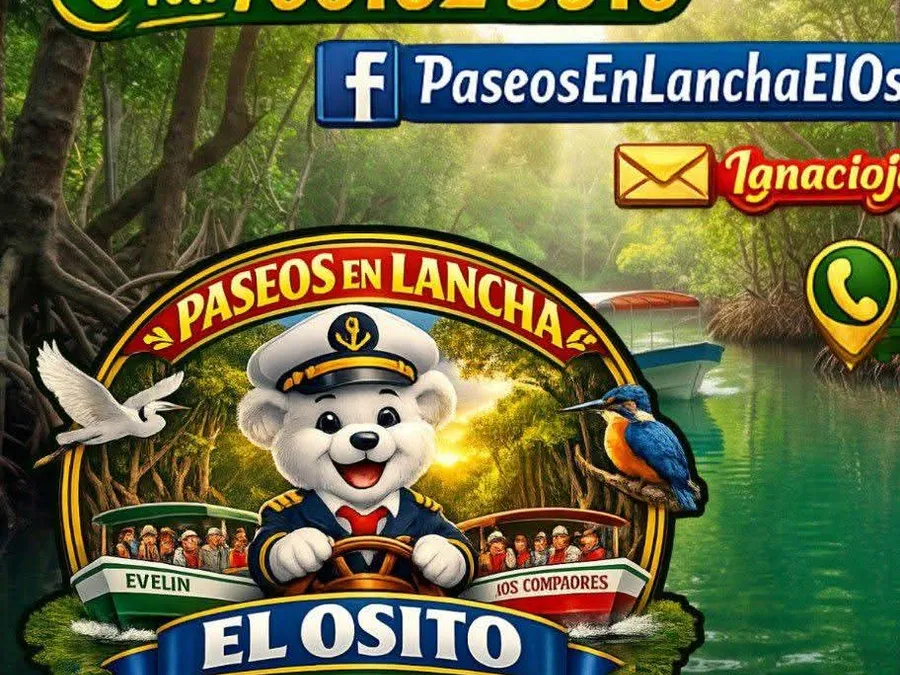 Flyer promocional de Paseos en Lancha El Osito con las lanchas Evelin y Los Compadres