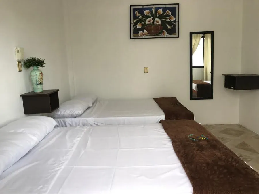 Habitación de Hotel Luna con dos camas y cuadro floral