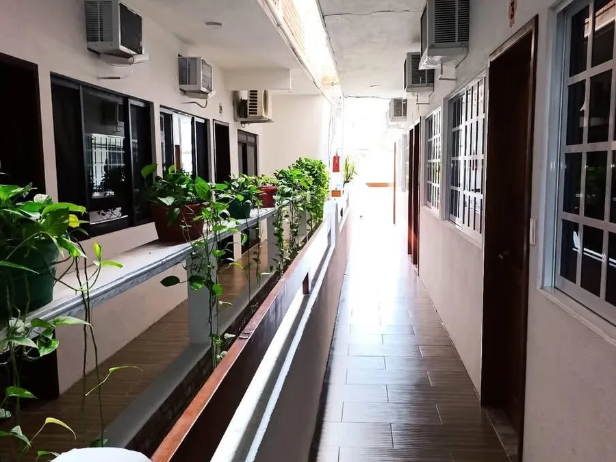Pasillo del segundo piso con plantas de Hotel Nautilus en Tecolutla